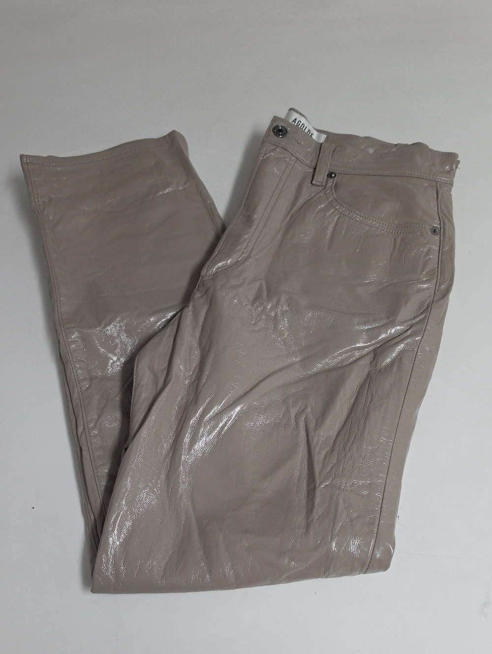 Agolde Womens Beige Pinch Waist Leather Blend Jeans Pants Size 28 - Picture 2 of 16